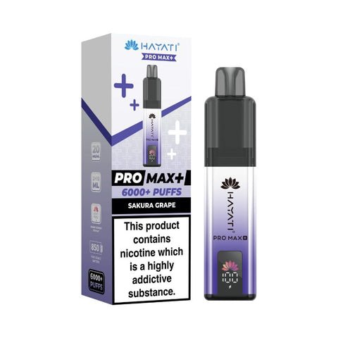 Hayati Pro Max Plus 6000 Vape Kit – 6000 Puff Rechargeable Prefilled Pod Device - Noble Vape Sakura-Grape-NEW