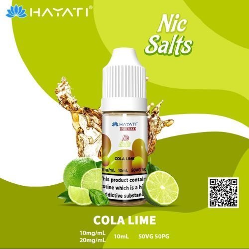 Hayati Pro Max Nic Salts 10ml – Smooth Nicotine Salt E-Liquid for Pod Kits UK - Noble Vape Cola-Lime-20MG