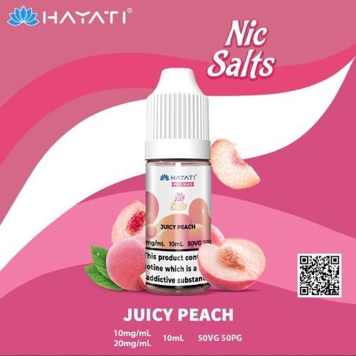 Hayati Pro Max Nic Salts 10ml – Smooth Nicotine Salt E-Liquid for Pod Kits UK - Noble Vape Juicy-Peach-20MG