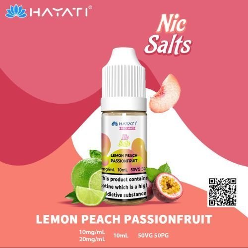 Hayati Pro Max Nic Salts 10ml – Smooth Nicotine Salt E-Liquid for Pod Kits UK - Noble Vape Lemon-Peach-Passionfruit-20MG