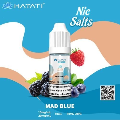 Hayati Pro Max Nic Salts 10ml – Smooth Nicotine Salt E-Liquid for Pod Kits UK - Noble Vape Mad-Blue-20MG