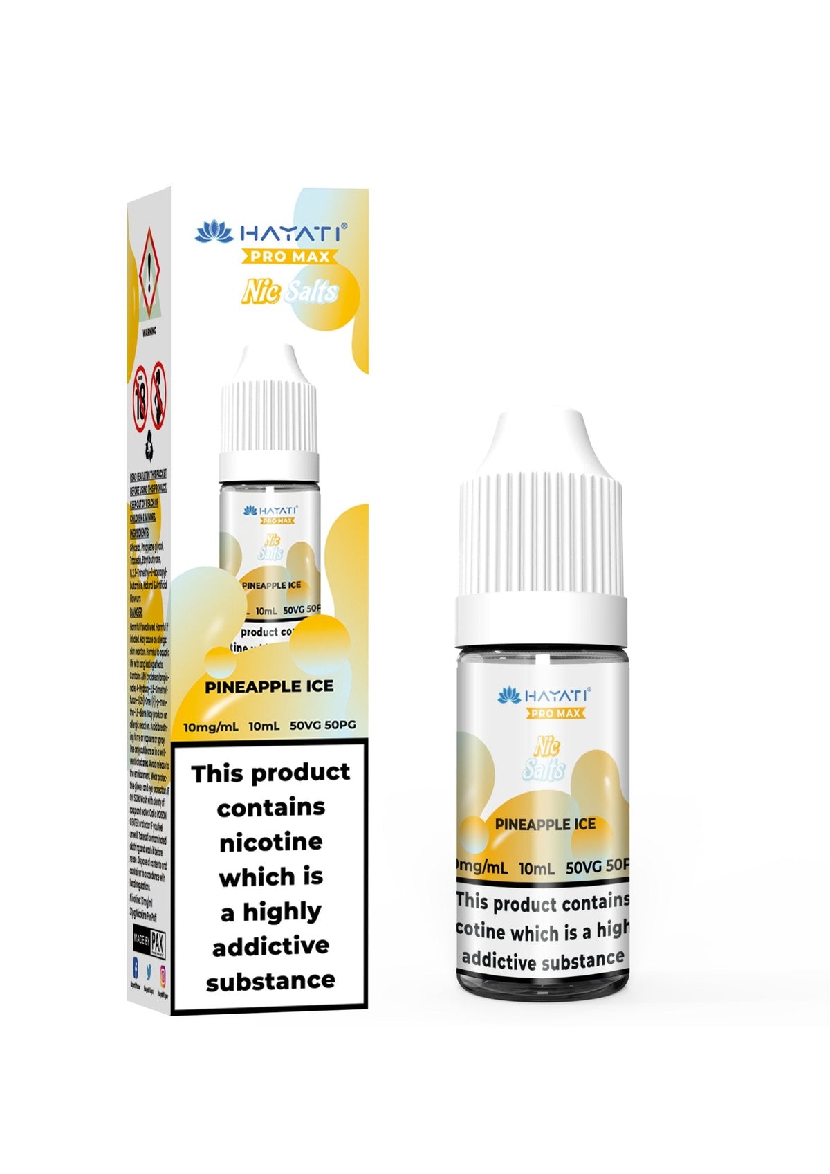 Hayati Pro Max Nic Salts 10ml – Smooth Nicotine Salt E-Liquid for Pod Kits UK - Noble Vape Pineapple-Ice-20MG