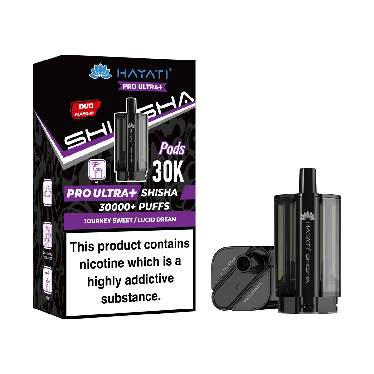 Hayati Pro Ultra Plus Shisha 30K Prefilled Pods – Replacement Dual Flavour Pods - Noble Vape Jouney-Sweet-Lucid-Dream