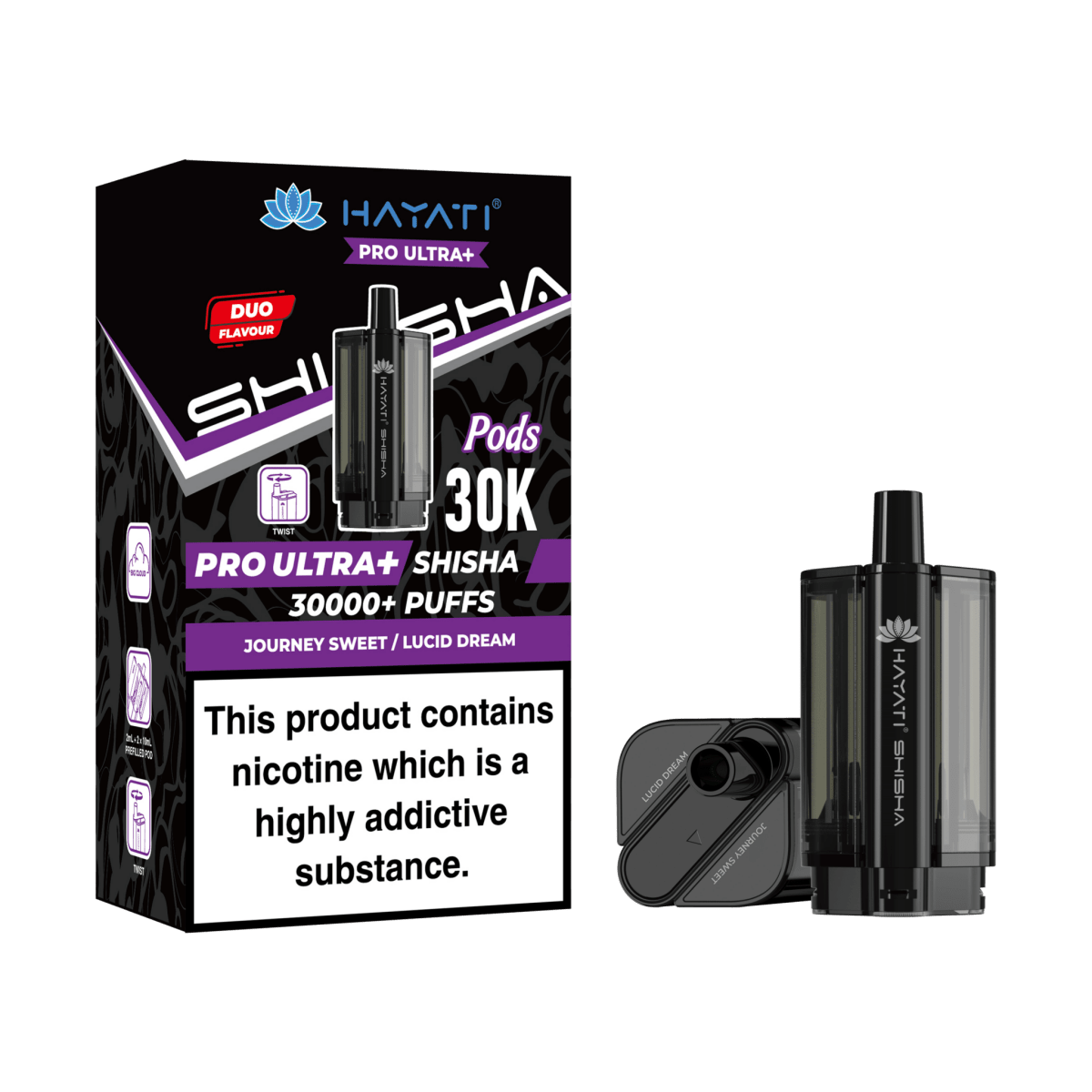Hayati Pro Ultra Plus Shisha 30K Prefilled Pods – Replacement Dual Flavour Pods - Noble Vape
