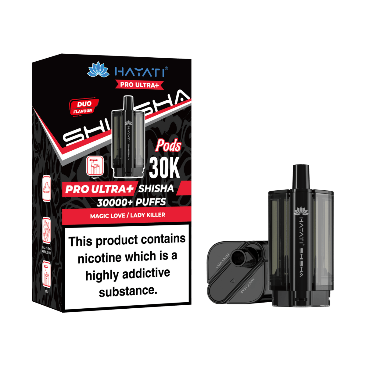 Hayati Pro Ultra Plus Shisha 30K Prefilled Pods – Replacement Dual Flavour Pods - Noble Vape