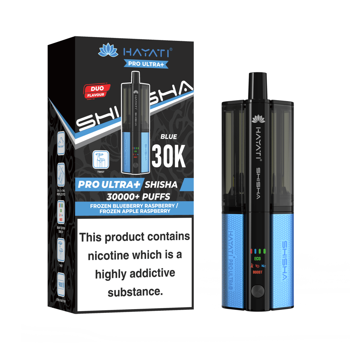 Hayati Pro Ultra Plus Shisha 30K Vape Kit – 30,000 Puffs Rechargeable Dual Flavour Pod System - Noble Vape