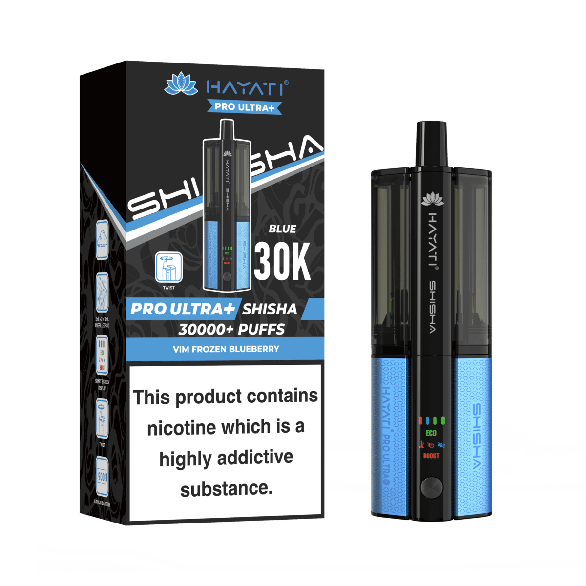 Hayati Pro Ultra Plus Shisha 30K Vape Kit – 30,000 Puffs Rechargeable Dual Flavour Pod System - Noble Vape