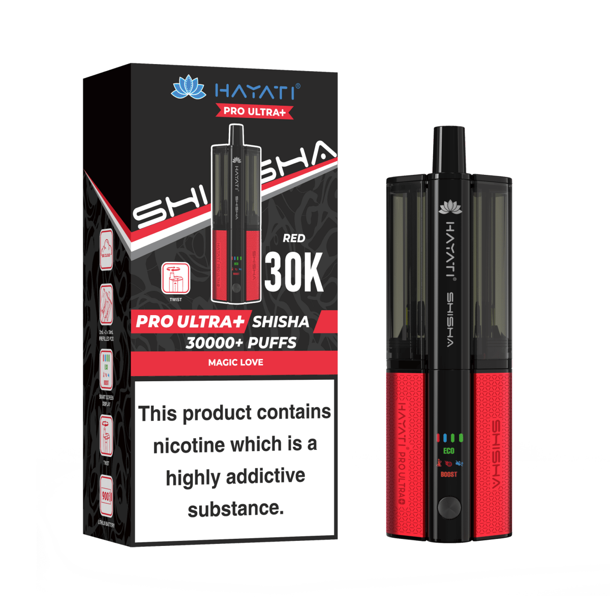 Hayati Pro Ultra Plus Shisha 30K Vape Kit – 30,000 Puffs Rechargeable Dual Flavour Pod System - Noble Vape