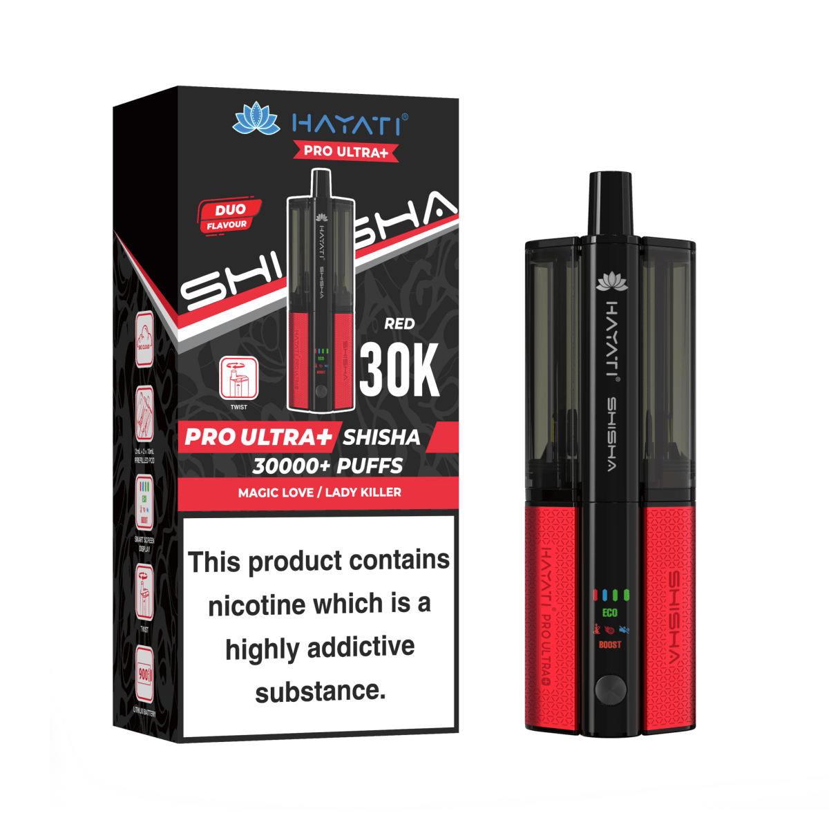 Hayati Pro Ultra Plus Shisha 30K Vape Kit – 30,000 Puffs Rechargeable Dual Flavour Pod System - Noble Vape