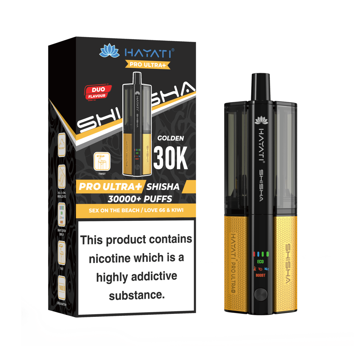 Hayati Pro Ultra Plus Shisha 30K Vape Kit – 30,000 Puffs Rechargeable Dual Flavour Pod System - Noble Vape