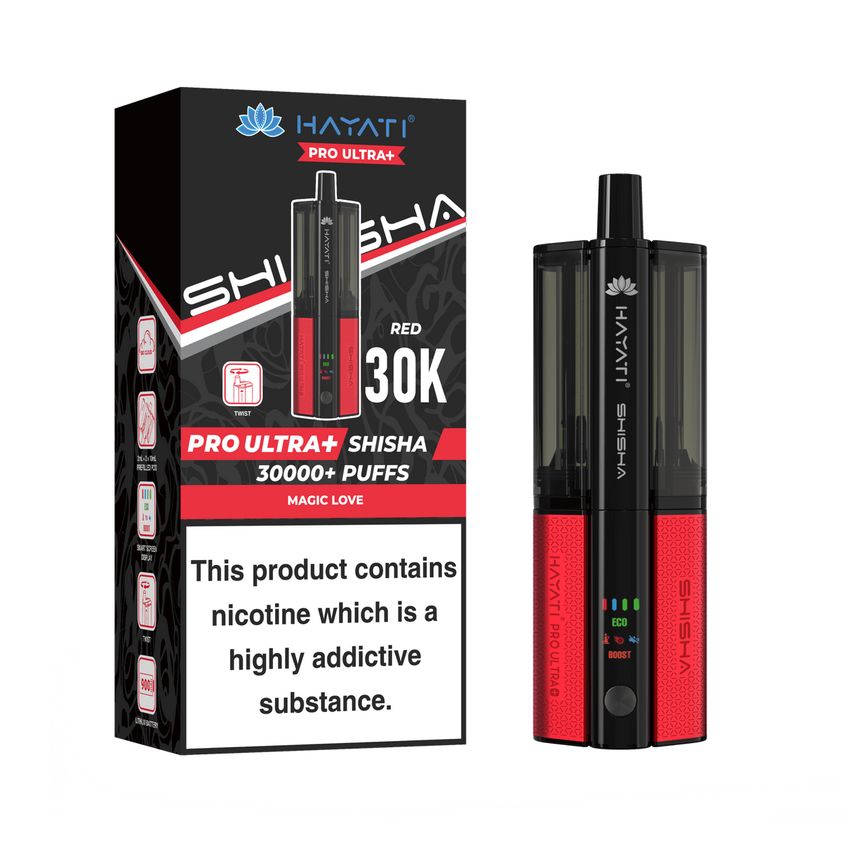 Hayati shisha vape 30000 puffs refill tanks and pod