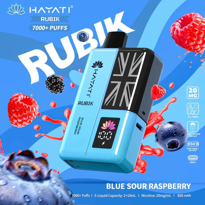 Hayati Rubik 7000 Puffs Prefilled Pod Vape Kit - Noble Vape Blue-Sour-Raspberry