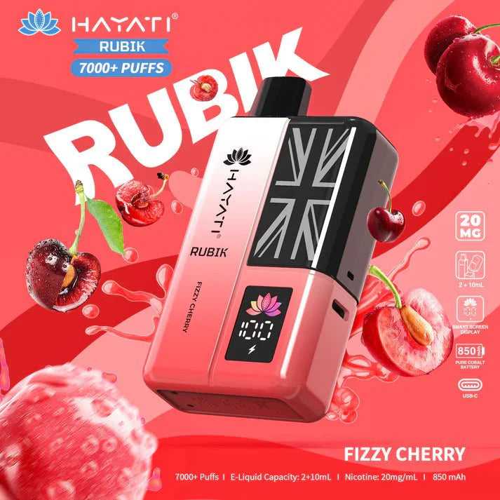 Hayati Rubik 7000 Puffs Prefilled Pod Vape Kit - Noble Vape Fizzy-Cherry