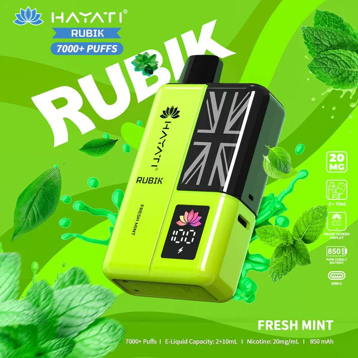 Hayati Rubik 7000 Puffs Prefilled Pod Vape Kit - Noble Vape Fresh-Mint