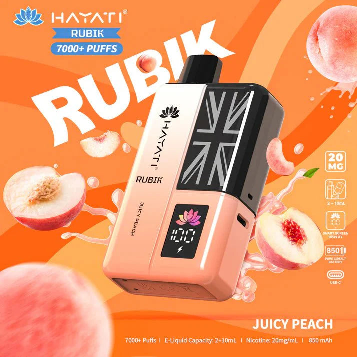 Hayati Rubik 7000 Puffs Prefilled Pod Vape Kit - Noble Vape Juicy-Peach