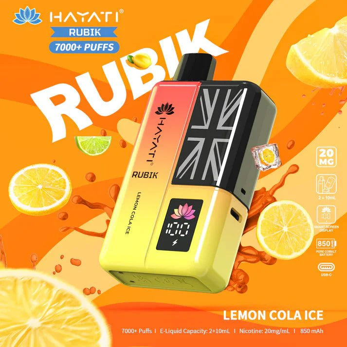 Hayati Rubik 7000 Puffs Prefilled Pod Vape Kit - Noble Vape Lemon-Cola-Ice