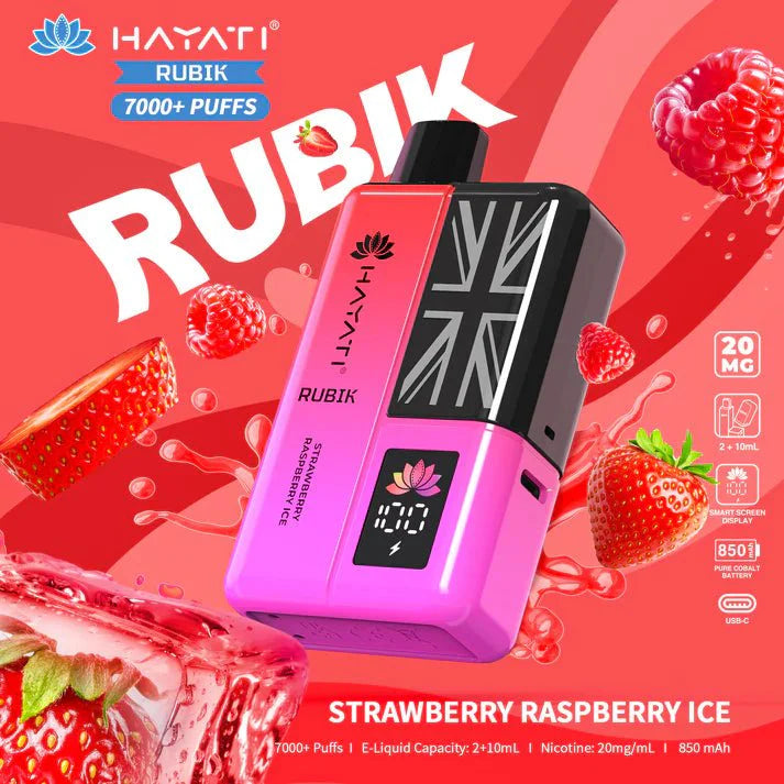 Hayati Rubik 7000 Puffs Prefilled Pod Vape Kit - Noble Vape Strawberry-Raspberry-Ice