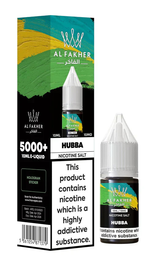 Al Fakher Nic Salt E‑Liquid 10ml – Premium Nicotine Salt Vape Juice UK (Multiple Flavours) - Noble Vape Hubba