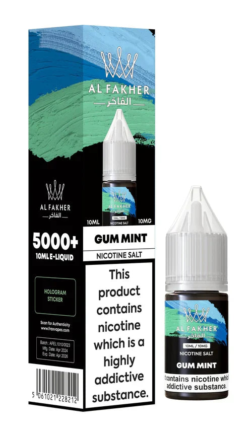 Al Fakher Nic Salt E‑Liquid 10ml – Premium Nicotine Salt Vape Juice UK (Multiple Flavours) - Noble Vape Gum-Mint